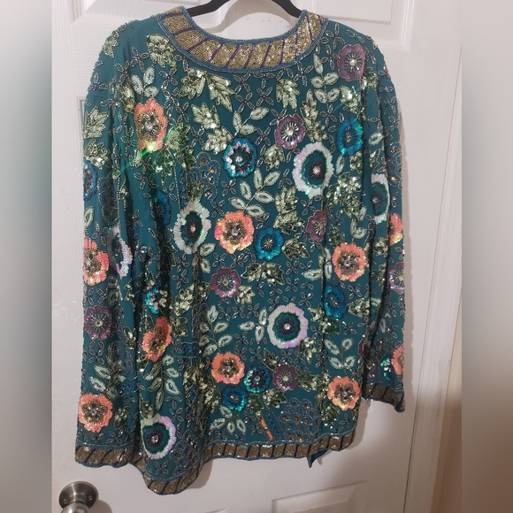 ASOS Teal Floral Beaded Jacket - Picture 5 of 7